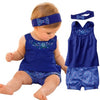 Baby Kerchief+ Sleeveless Dress+ Gingham Plaid Pant Baby Clothes Fashion Blue Baby Suits