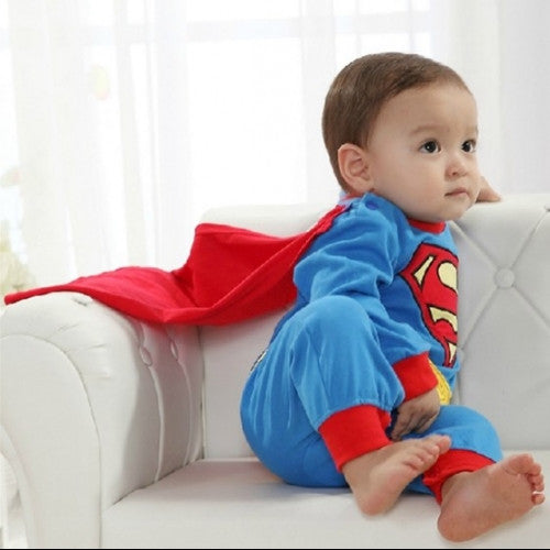 Baby Boy Romper Superman Long Sleeve with Smock Halloween Christmas Costume