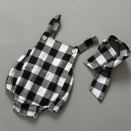 Baby Romper +Scarf Cute Plaid